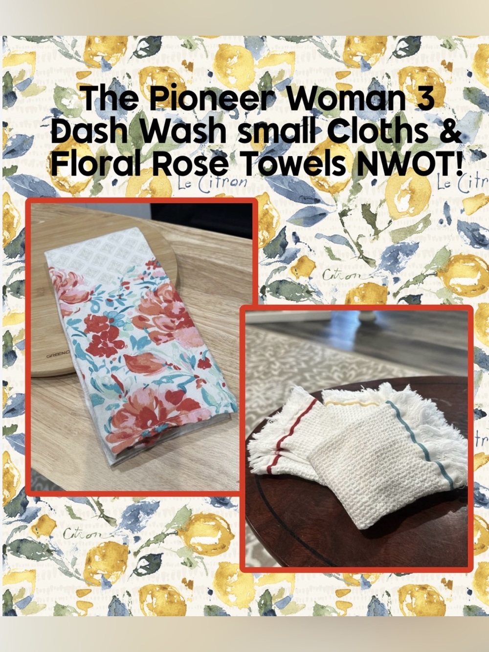 The Pioneer Woman 3 Dash Wash Cloths & Towels Floral Rose NWOT!